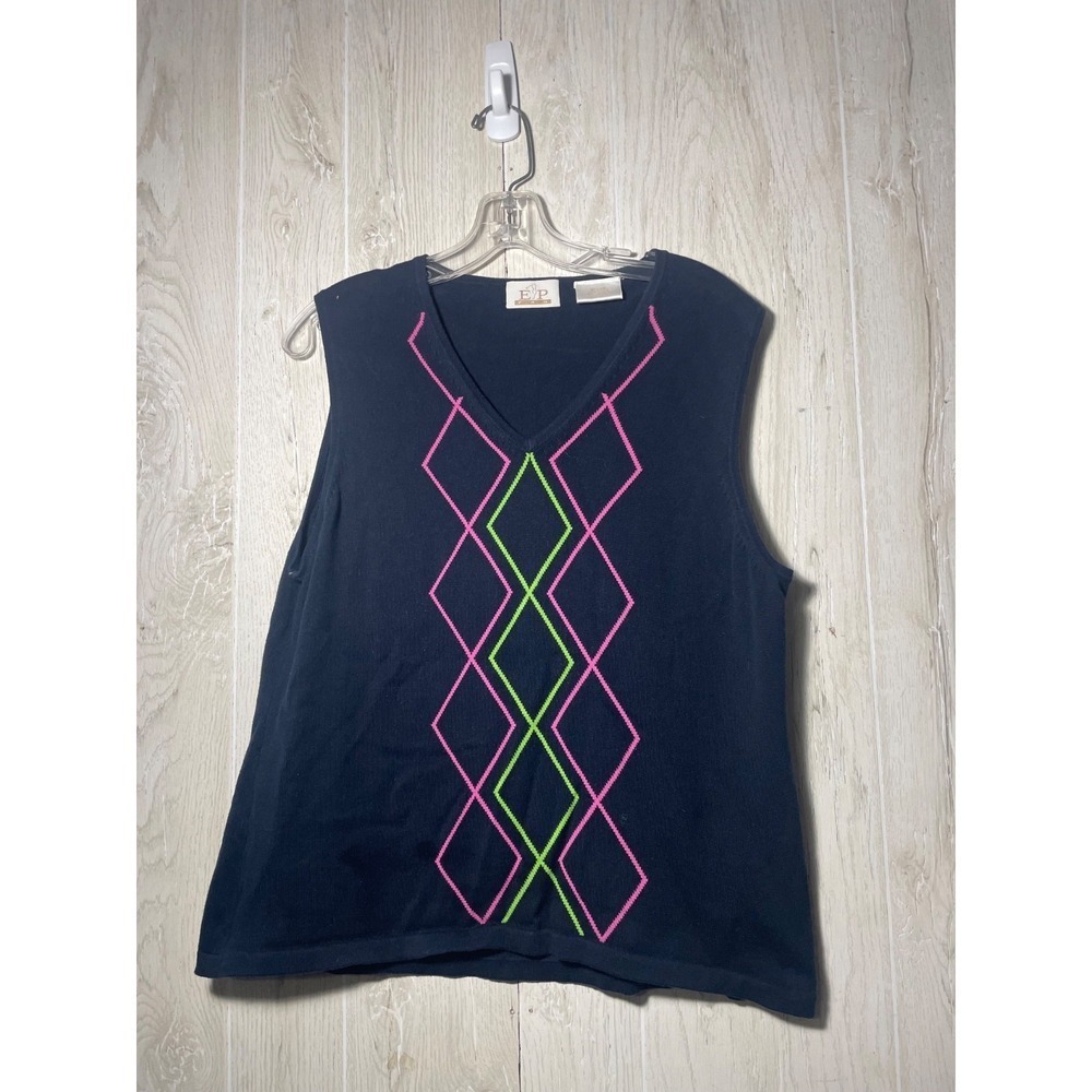EP Pro Women's Golf Sweater Vest Bllue W Pink/green Argyle Pattern Size Xl/tg